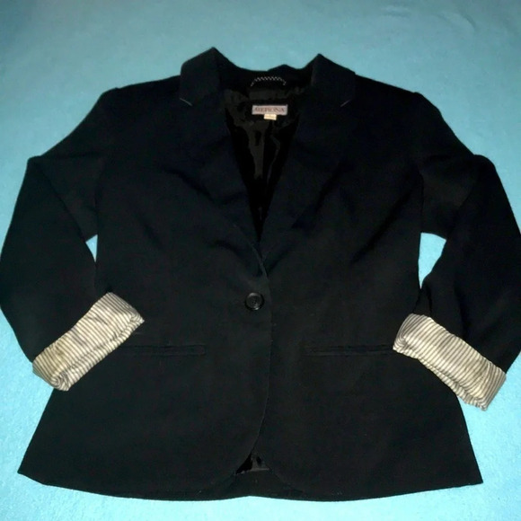 MERONA blazer black with striped lining in sleeves three pockets NEW size 2 - Picture 1 of 7